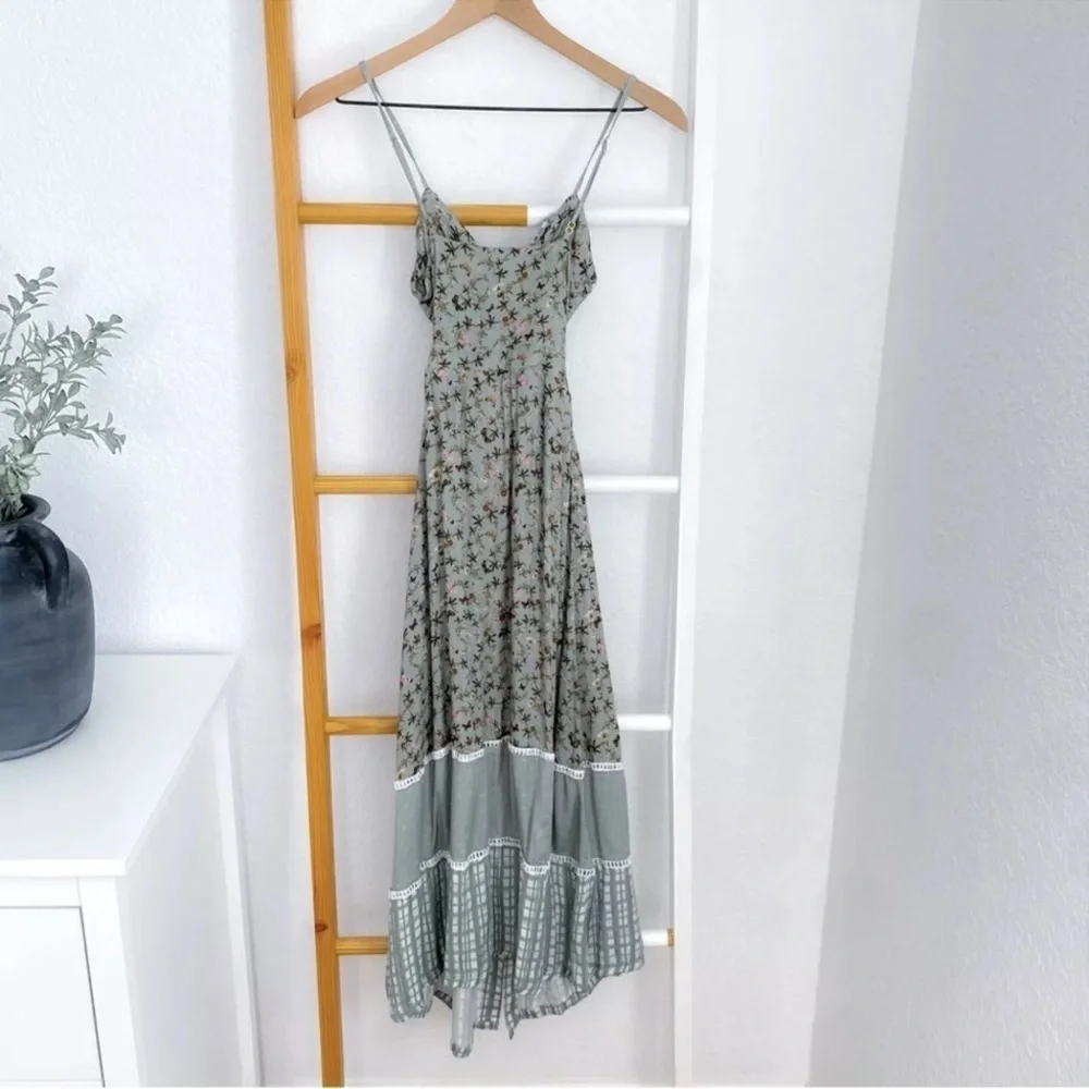 Agua Bendita Karen Midi Long Dress Seagreen Geen Floral Button Front Slit S - Picture 4 of 12